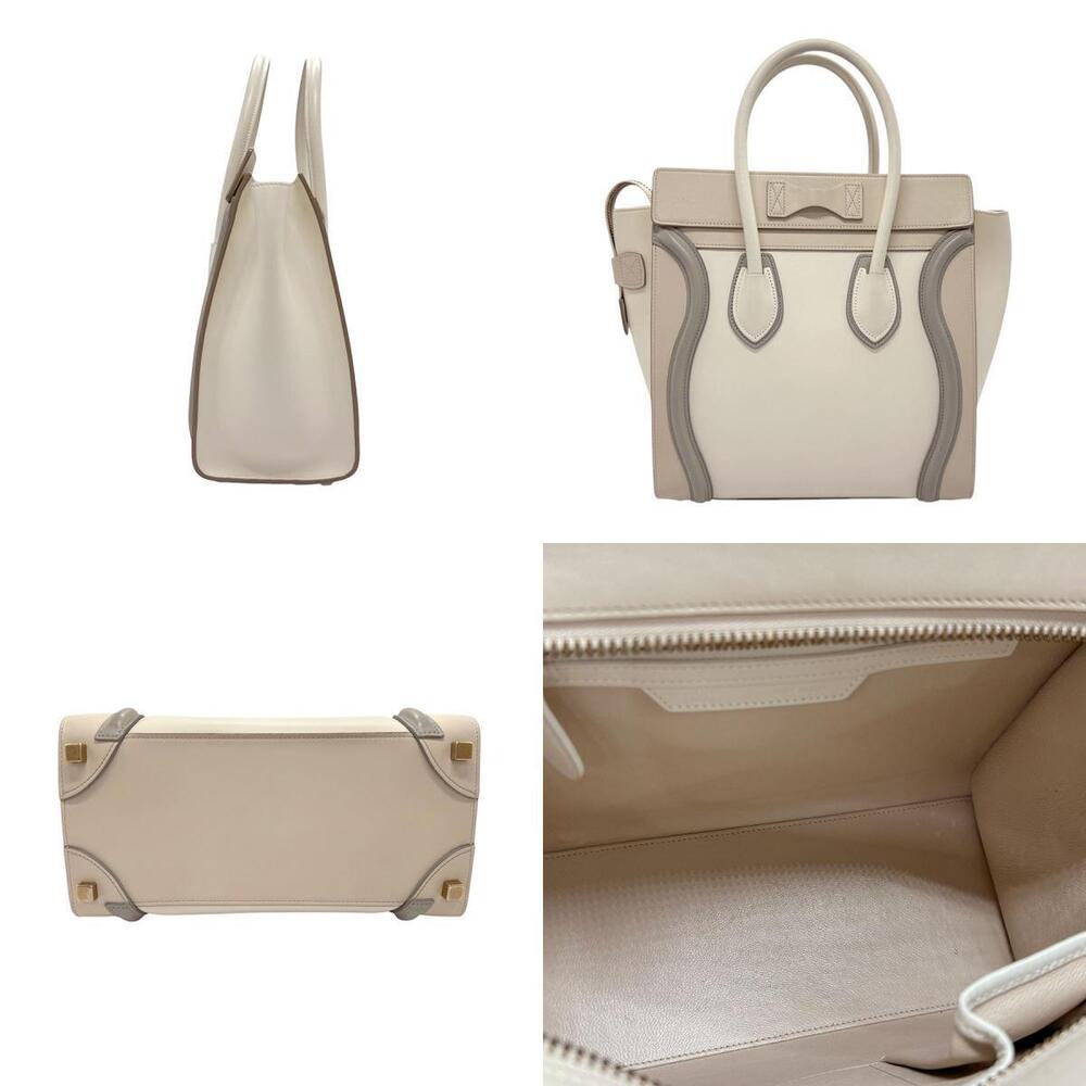 Celine Shopper Leather Luggage Off Gray White Handbag Gray White